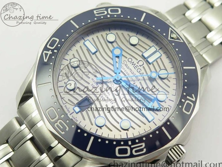 1222 Effortless 2018 Seamaster Diver 300M OMF Best Edition Blue Ceramic Gray Dial on SS Bracelet A8800 (Black Balance Wheel) 7958